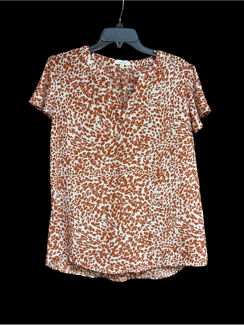 Maurices Rust and Cream Short Sleeve V-Neck Blouse